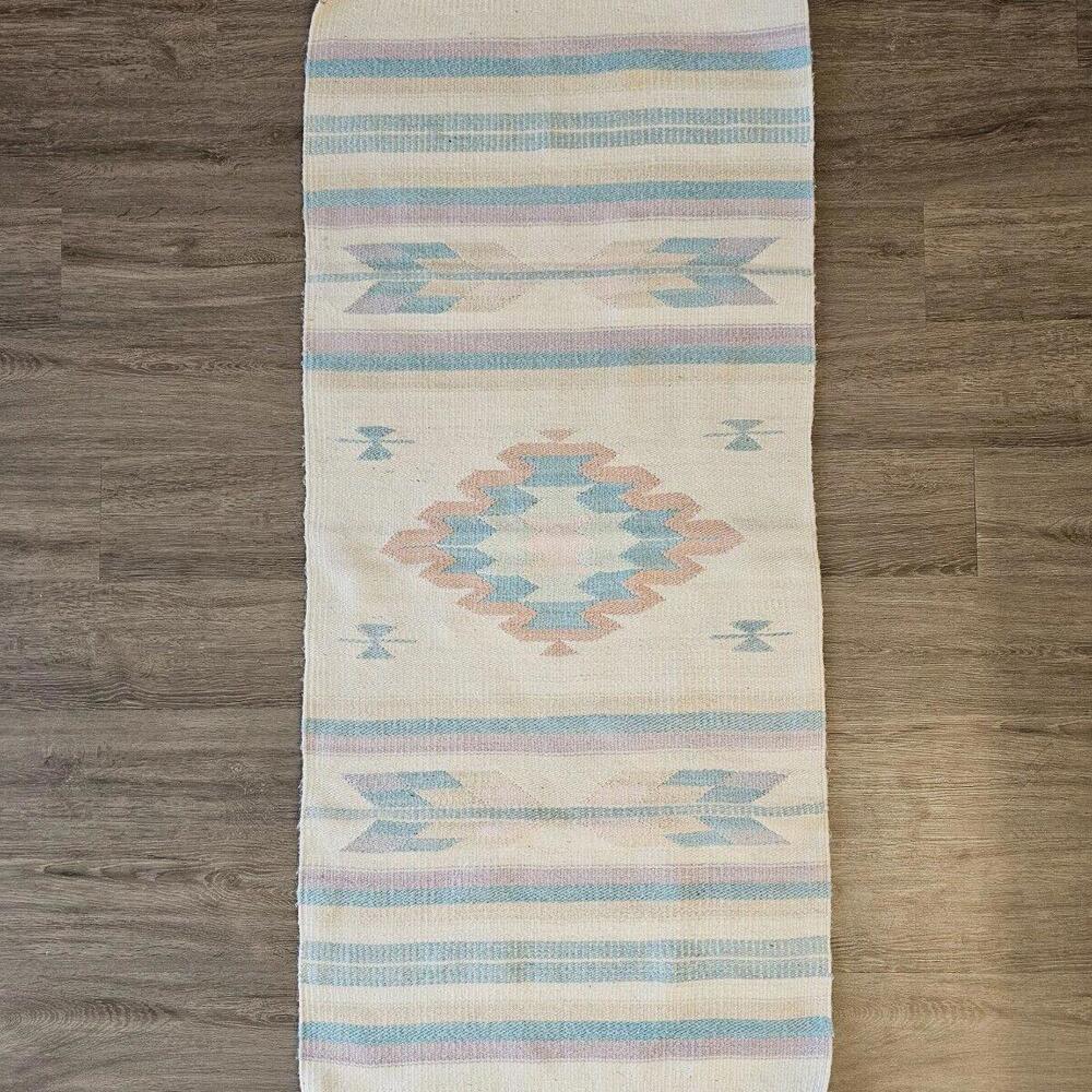 Vintage Southwest Made In Mexico Woven Rug Wall Hanging Tapestry 62"x28" - Picture 2 of 15